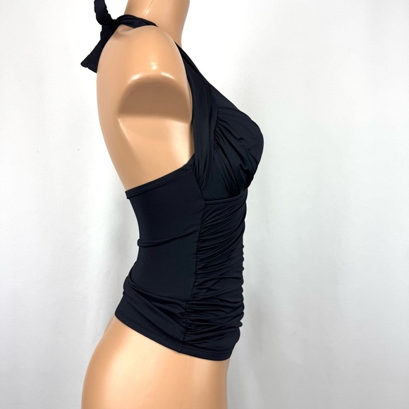 La Blanca Women’s Sz 4 Black Ruched Padded Halter Tankini Top Swimsuit Slimming - Picture 2 of 9